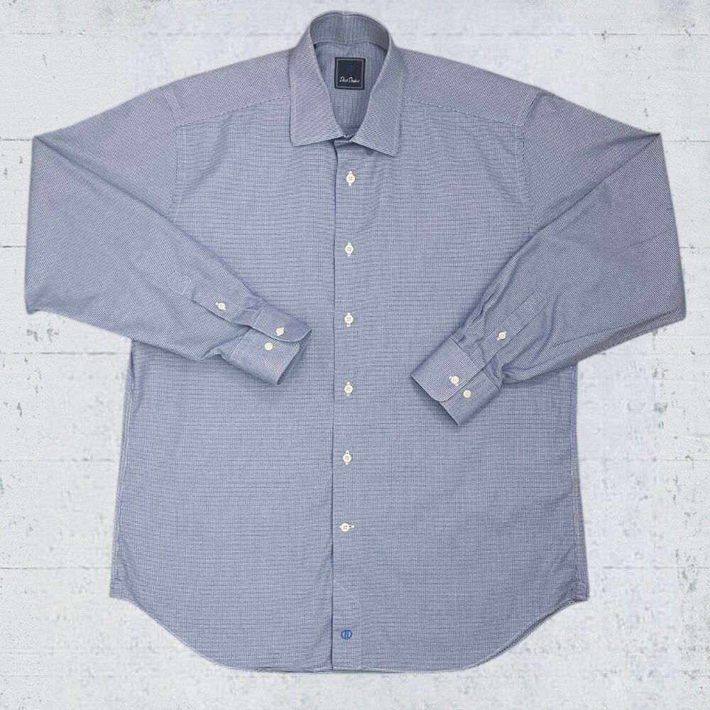 David Donahue Men’s Dress Shirt 16 1/2 34/35 Blue Micro Houndstooth